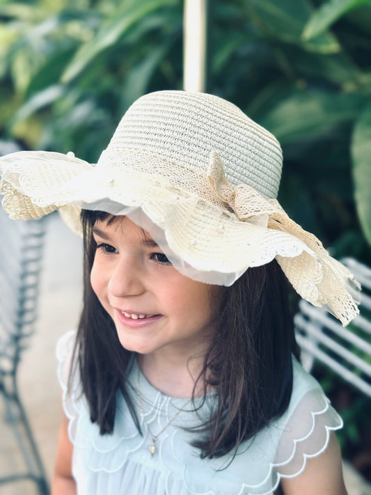 Panama Hat with Lace and Pearls