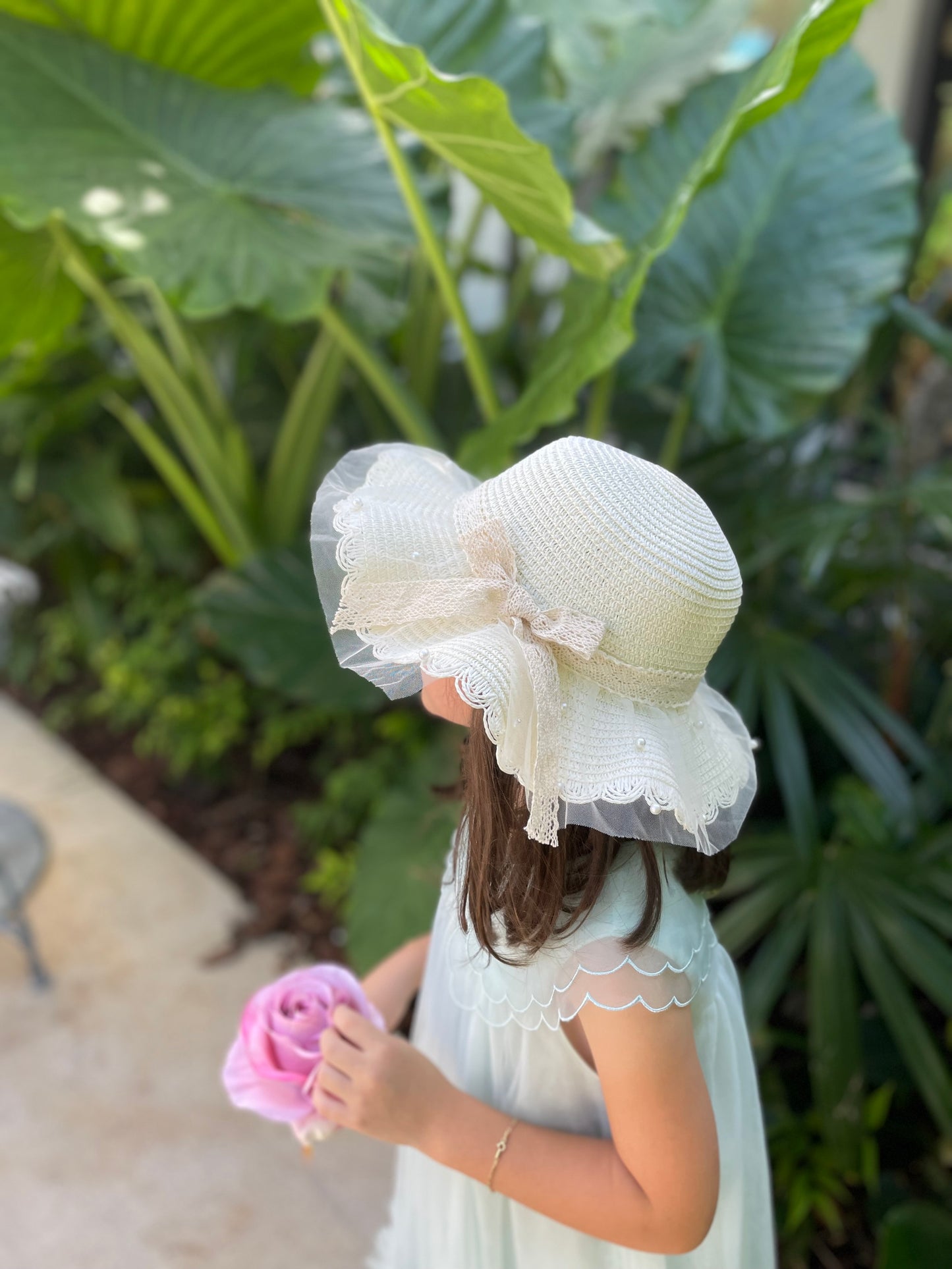 Panama Hat with Lace and Pearls